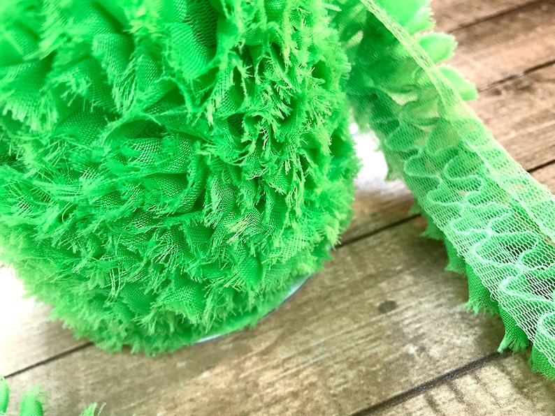 Neon Green Ruffles Ribbon, Halloween, Spring, Summer, Christmas, Decor, Craft Supply, Scrapbook, St Paddy's Day, Favorite Color 1.5 width image 2