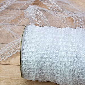 Delicate White Gathered Lace Ribbon - Webster&#39;s Pages - 2.5&quot; Wide
