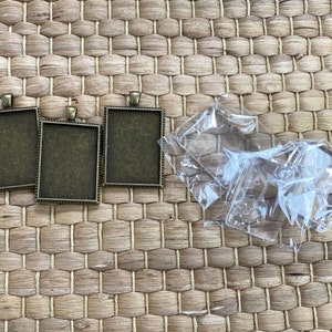 Base & Bling Square or Rectangle, Faux Antiqued Gold or Faux Antiqued Silver Pendants, Jewelry Making, Close to my Heart, Rare, Hard to Find Gold Rectangle/glass