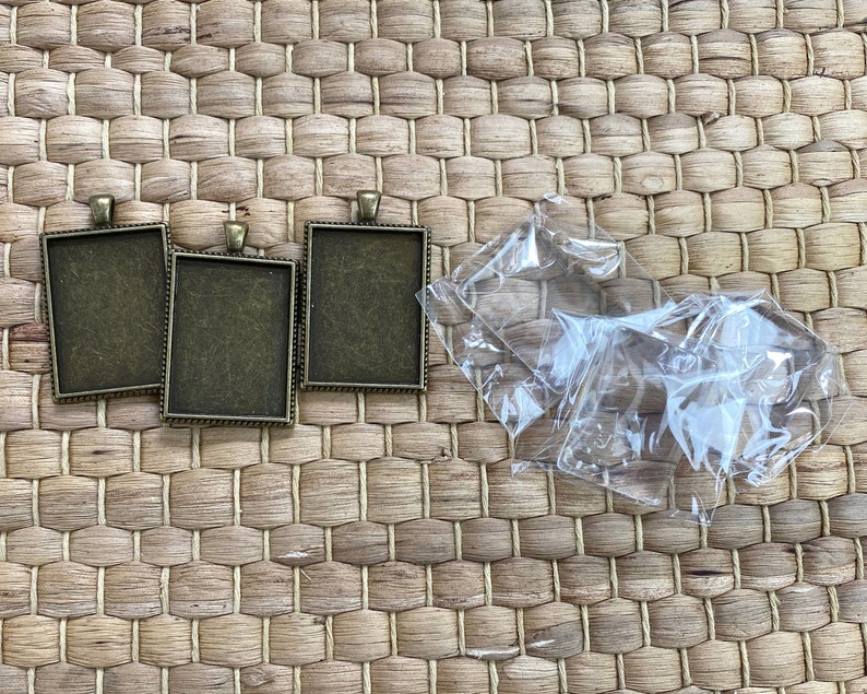 Base & Bling Square or Rectangle, Faux Antiqued Gold or Faux Antiqued Silver Pendants, Jewelry Making, Close to my Heart, Rare, Hard to Find Gold Rectangle/glass