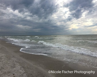 Sunset on St. Pete Beach Fine Art Photography Print, Florida, Gulf of Mexico, Water, Waves, Dark Clouds, Sand, Shore - 5" x 7" or 8" x 10"