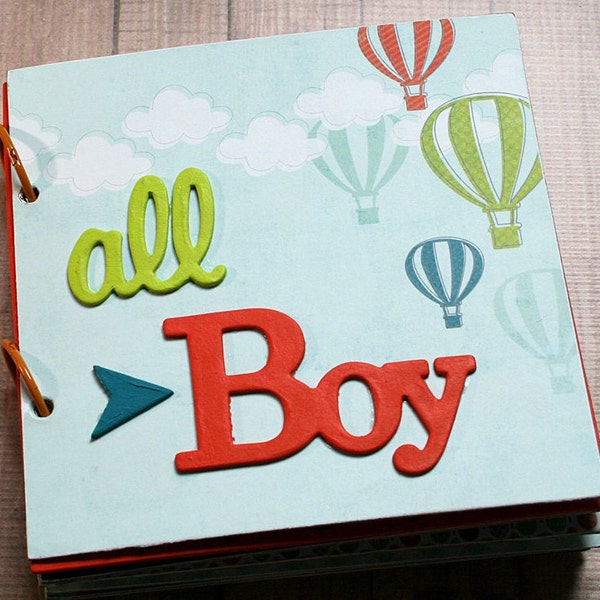 Pre-made 6" x 6" 16-page All Boy Scrapbook Album, Birthday, Gift, Fun, Memory, Picture Book, Child, Family, Son, Grandson, Boys will be Boys