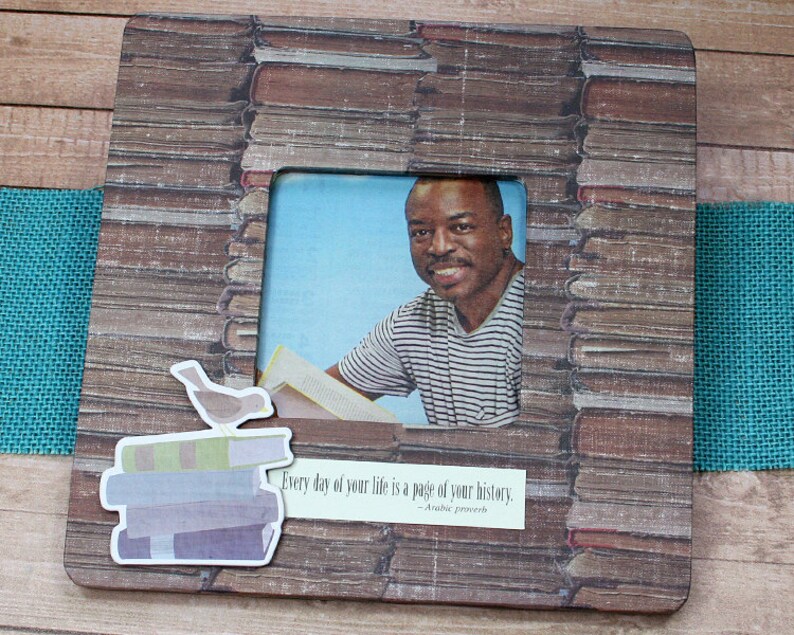 Reader Family History Stacked Books 8 x 8 Decoupaged Wood Frame Author Writer Library Teacher for 3.5 x 3.5 Photo Librarian