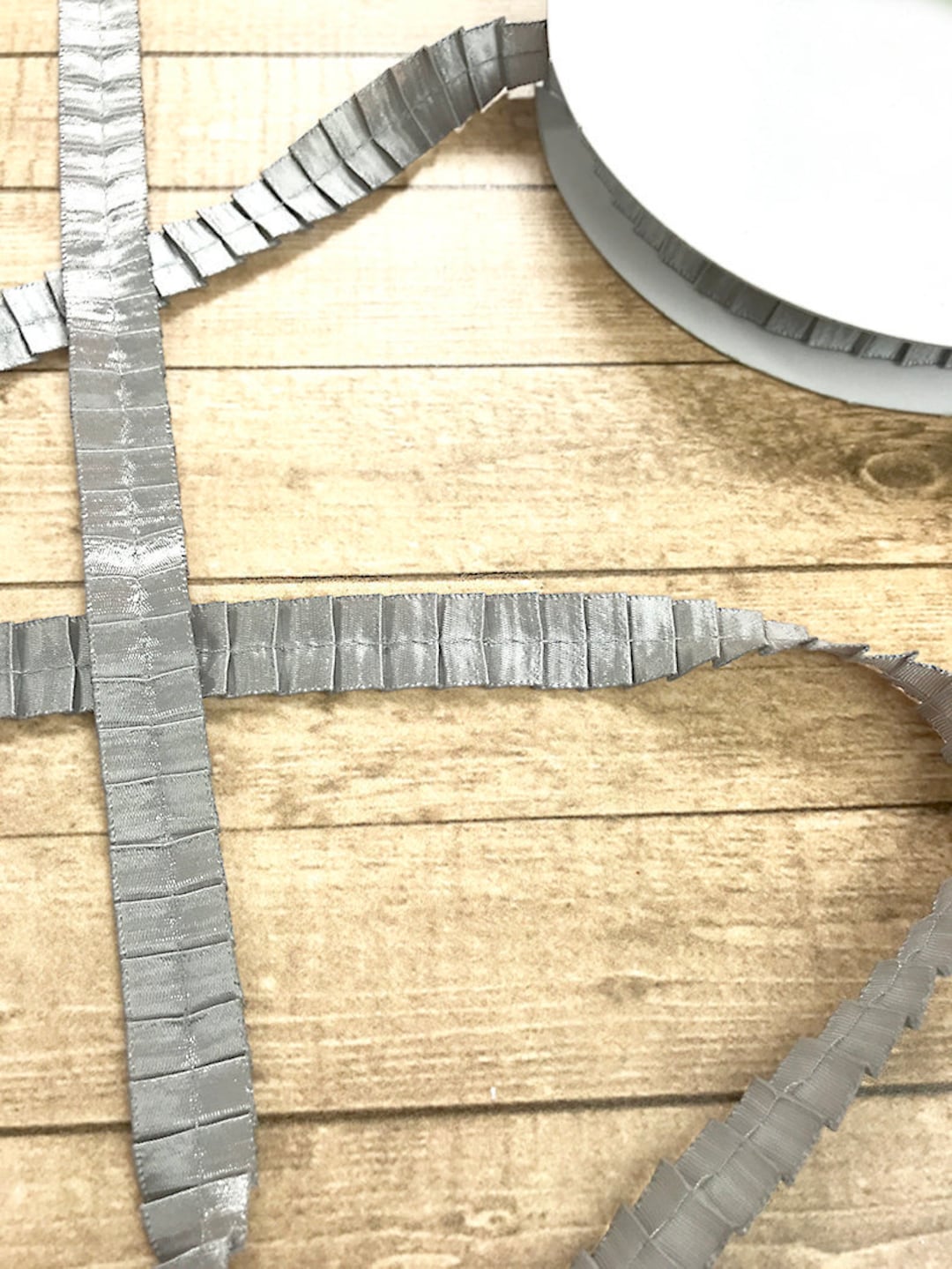 Satin Ruffle Ribbon Grey Satin Ruffle Ribbon: .625