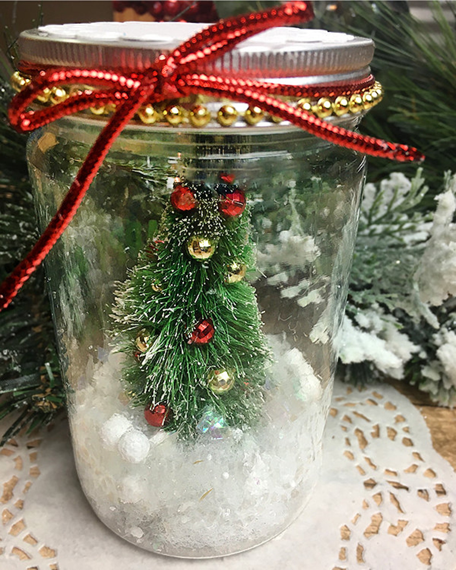 Happy Holidays Jar Decor Decorated Christmas Tree Snow Etsy
