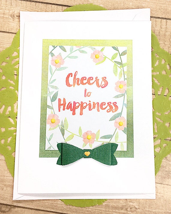 Cheers to Happiness Greeting Note Card Birthday Wedding Etsy