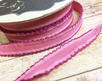 Pink Scalloped String Edging Ribbon, Sew, Scrapbook, Card Making, Quilt, Home Decor, Project, Baby Shower, Child's Room, Love - .625" Wide