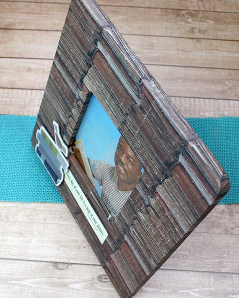 Reader Family History Stacked Books 8 x 8 Decoupaged Wood Frame Author Writer Library Teacher for 3.5 x 3.5 Photo Librarian