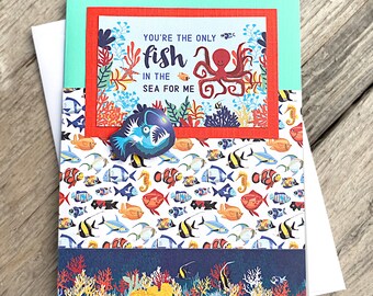 You Are the Only Fish in the Sea for Me Note Card, Boyfriend, Girlfriend, Husband, Wife, Funny, Cute, Sea, Ocean, Fish, Reef - 4.25" x 5.5"