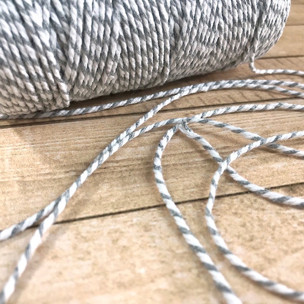 Thick Gray & White Baker's Twine, Rope, String, Craft Supply, Scrapbook, Card Making, Decor, Wedding, Gift Wrap, Baking, Baby Shower - 2 ply