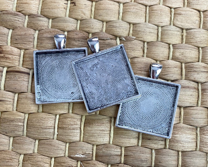 Base & Bling Square or Rectangle, Faux Antiqued Gold or Faux Antiqued Silver Pendants, Jewelry Making, Close to my Heart, Rare, Hard to Find Silver Square