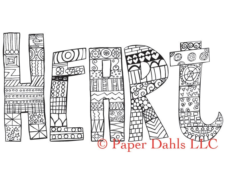 Coloring Page for Adults Heart Handdrawn Coloring Page - Etsy