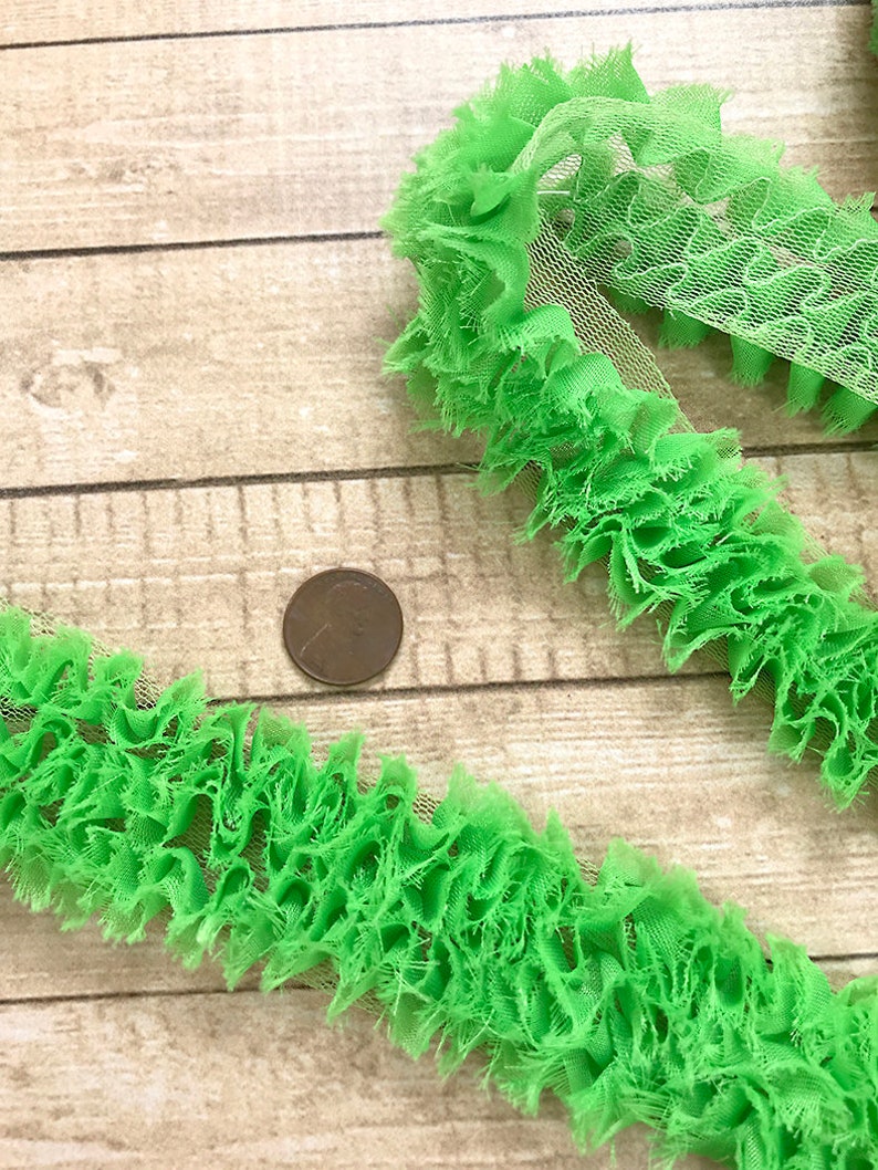 Neon Green Ruffles Ribbon, Halloween, Spring, Summer, Christmas, Decor, Craft Supply, Scrapbook, St Paddy's Day, Favorite Color 1.5 width image 3