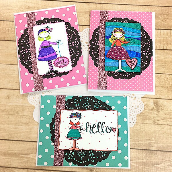 Set of Three Girls With Flower Crowns Greeting, Note Cards, Sweet, Love Ya, Hey Girl, Hello, Friend, Thinking of You, Keep in Touch -4.25x5"