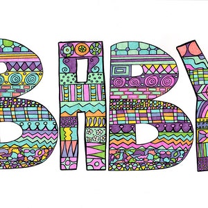 Coloring Page for Adults - Baby, Handdrawn Coloring Page, Word, Pattern, Relaxation, Nursery Decor, Gift - INSTANT DOWNLOAD - 1 pdf, 1 jpg