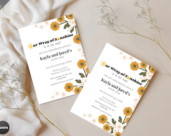 Sunshine Baby Shower Editable Invitation Here Comes The Son Baby Shower Invite Boy Sonshine Baby Shower Boho Sunshine Shower Canva Invite
