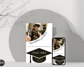 Modern Boy Graduation Announcement Party Invite Graduation Class of 2024 Graduation Invitation Template Simple Graduation Invitation Card