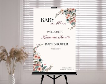 Baby in Bloom Baby Shower Welcome Sign Pink Floral Baby Shower Welcome Sign Girl Baby Shower Sign Floral Welcome Poster