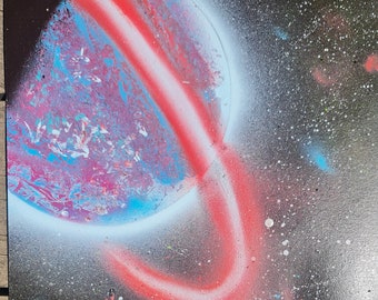 Original Planet Nebula Painting , A3 Size, Art, Painting, Stars, Ring Planet with Nebula, Galactic, Acrylic painting, Hand painted, Original
