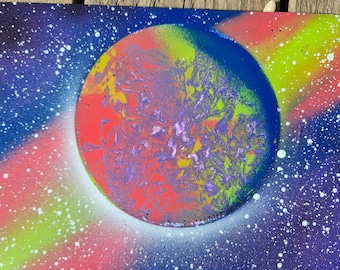 Custom Spray Paint Planet, A4 Size, Art, Painting, Planets, Stars, Alien World, Galactic, Acrylic painting, Universe, Hand painted, Orignal