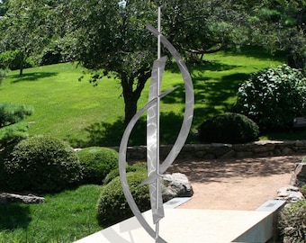 Metal Sculpture, Indoor Outdoor Art, Abstract Garden Decor Large Yard Sculpture Modern Metal Art - Silver Centinal by Jon Allen
