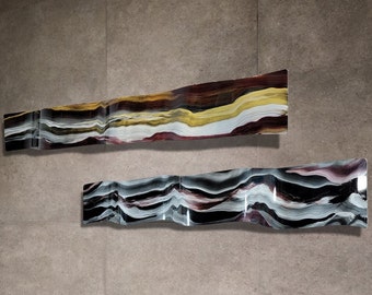 Abstract Wave Art Painting, Multicolor Metal Artwork, 46" x 6" x 2" Set of Two Metal Art, Contemporary Art by Jon Allen - WAV 405