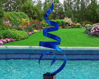 Modern Abstract Metal Sculpture for Indoors and Outdoor, Large Yard Sculpture - Blue Sea Breeze by Jon Allen