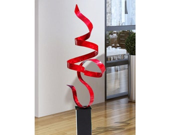 Abstract Metal Sculpture, Indoor Outdoor Art, Large Yard Sculpture Modern Metal Art Holiday Decor Statue - Red Perfect Moment by Jon Allen