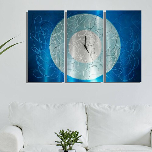 Silver Metal Wall Clock Abstract Functional Art Wall Etsy