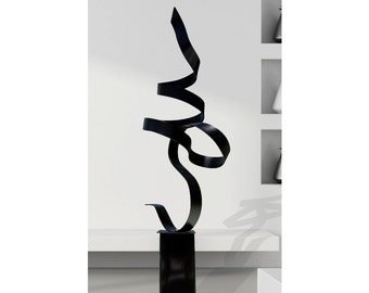 Abstract Metal Sculpture, Indoor Outdoor Art, Large Yard Sculpture Modern Metal Art - Black Perfect Moment by Jon Allen