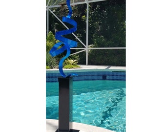 Abstract Metal Sculpture, Indoor Outdoor Art, Yard Sculpture Modern Metal Art Garden Decor Statue - Blue Perfect Moment 24 by Jon Allen