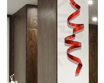 Metal Wall Twist Set of Two - Modern Luxury Metal Wall Décor Living Room Bedroom Office - Abstract 3d Wall Sculpture – Red