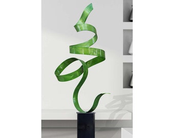 Modern Metal Sculpture, Abstract Indoor Outdoor Art, Spring Garden Decor Statue - Green Perfect Moment by Jon Allen