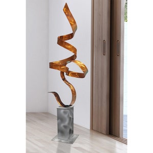 Abstract Metal Sculpture, Indoor Outdoor Art, Large Yard Sculpture Garden Statue Copper Perfect Moment Silver Base by Jon Allen image 5