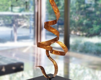 Metal Sculpture Modern Centerpiece, Indoor Outdoor Art, Coffee Table Decor Copper Sculpture 18" - Copper Perfect Moment Accent by Jon Allen