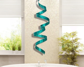 Statements2000 Metal Wall Twist - Modern Luxury Metal Wall Décor Living Room Bedroom Office - Abstract 3d Wall Sculpture – Teal