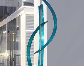 Metal Sculpture, Indoor Outdoor Art, Large Yard Sculpture Abstract Garden Sculpture 82" Tall - Aqua Centinal by Jon Allen