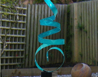 Outdoor Sculpture, Metal Sculpture, Abstract Art, Large Yard Sculpture Modern Metal Art Office Decor - Aqua Sea Breeze 24 by Jon Allen