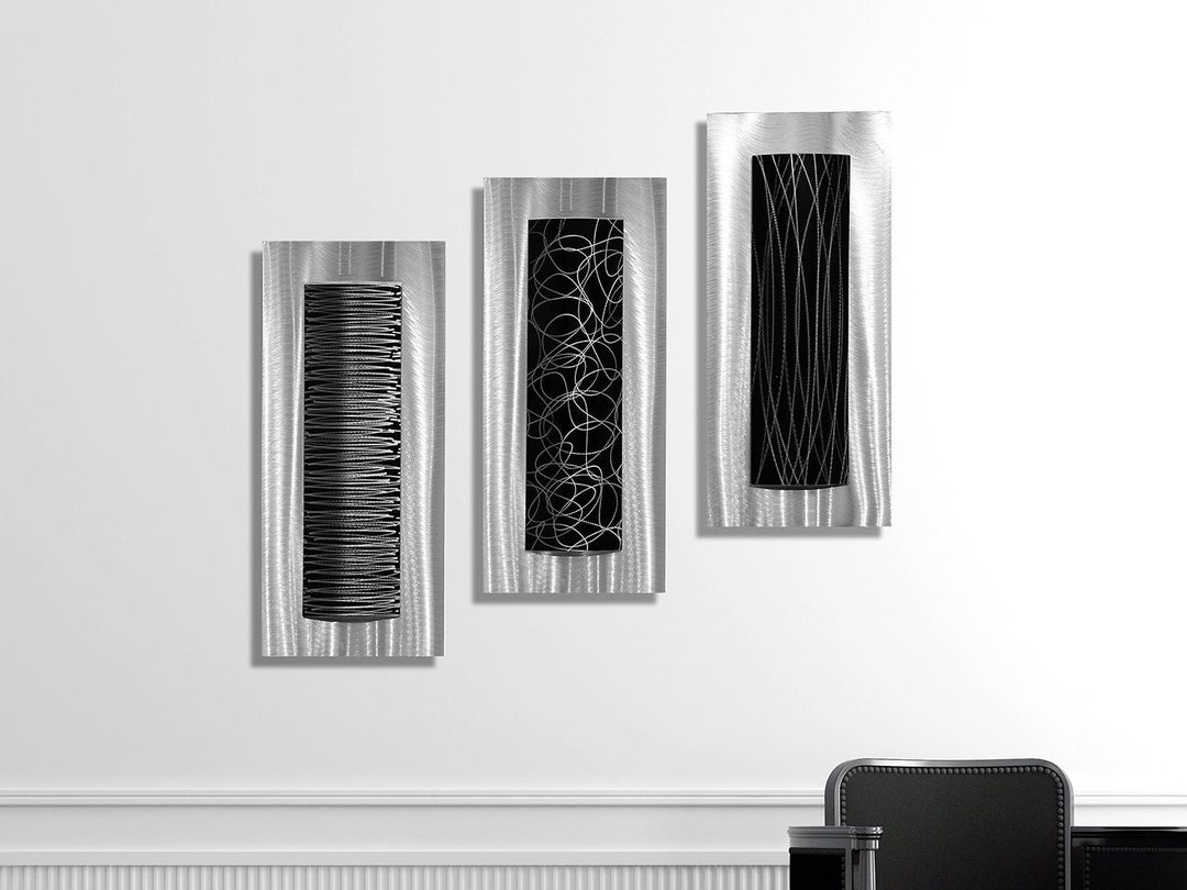 Silver & Black Metal Wall Art Modern Metal Art Abstract Art Etsy