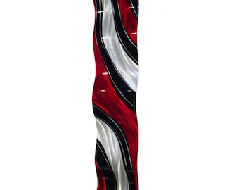 Handmade Metal Wall Art, Red Black Silver 3D Wave Sculpture