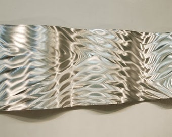 Silver Metal Wall Art, Indoor  Art, Modern Metal Art Abstract 3D Wall Sculpture Wall Hanging Office Decor - Mercury Wave by Jon Allen