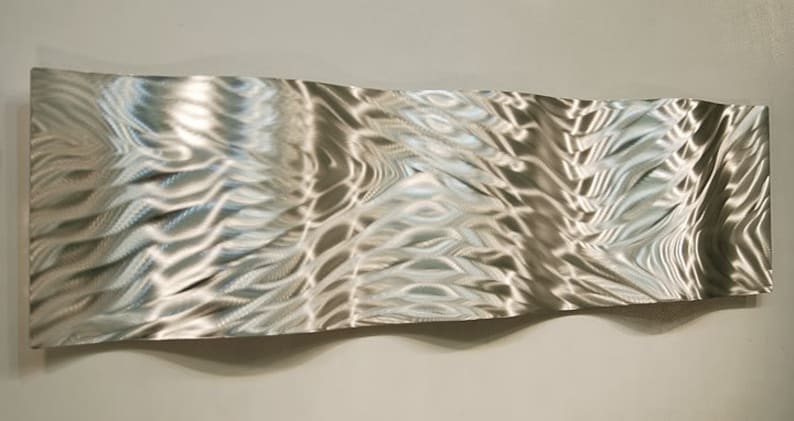 Silver Metal Wall Art, Indoor Art, Modern Metal Art Abstract 3D Wall Sculpture Wall Hanging Office Decor Mercury Wave by Jon Allen image 1