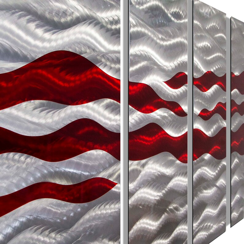 Red & Silver Metal Wall Art Multi Panel Wall Art Abstract Etsy