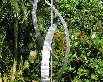 Large Metal Sculpture, Indoor Outdoor Art, Abstract Garden Decor Modern Metal Art Statue Yard Sculpture - Silver Centinal Art by Jon Allen