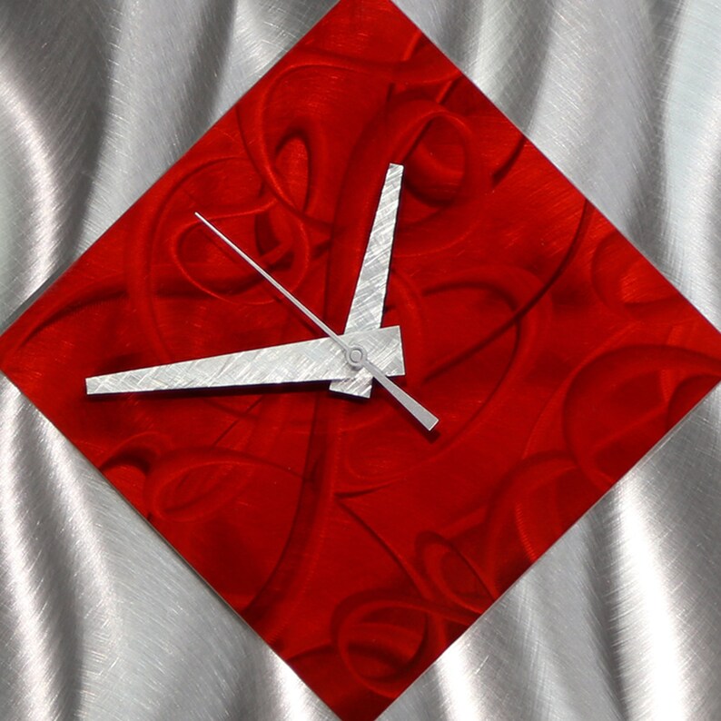 Red & Silver Metal Wall Clock Abstract Functional Art Modern Metal Art Hanging Timepiece Office Decor Fresh Start by Jon Allen image 5