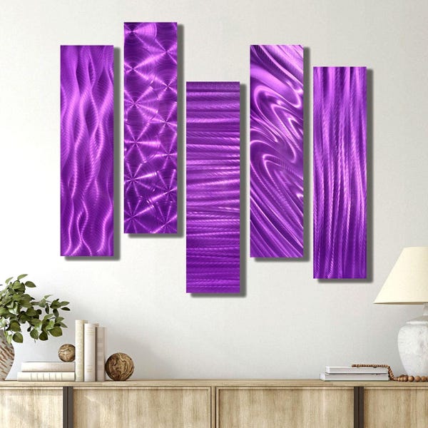 Purple Metal Wall Art: Abstract Panel Set of 5 by Jon Allen