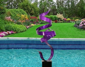 Abstract Metal Sculpture, Indoor Outdoor Art, Large Yard Sculpture Modern Garden Decor Statue 48" Tall - Purple Perfect Moment by Jon Allen