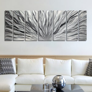 Large Metal Wall Art, Multi Panel Wall Art, Indoor Outdoor Art, Abstract Wall Hanging Sculpture Silver Plumage by Jon Allen image 6