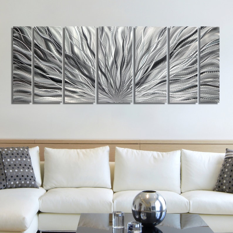 Large Metal Wall Art, Multi Panel Wall Art, Indoor Outdoor Art, Abstract Wall Hanging Sculpture Silver Plumage by Jon Allen Bild 6