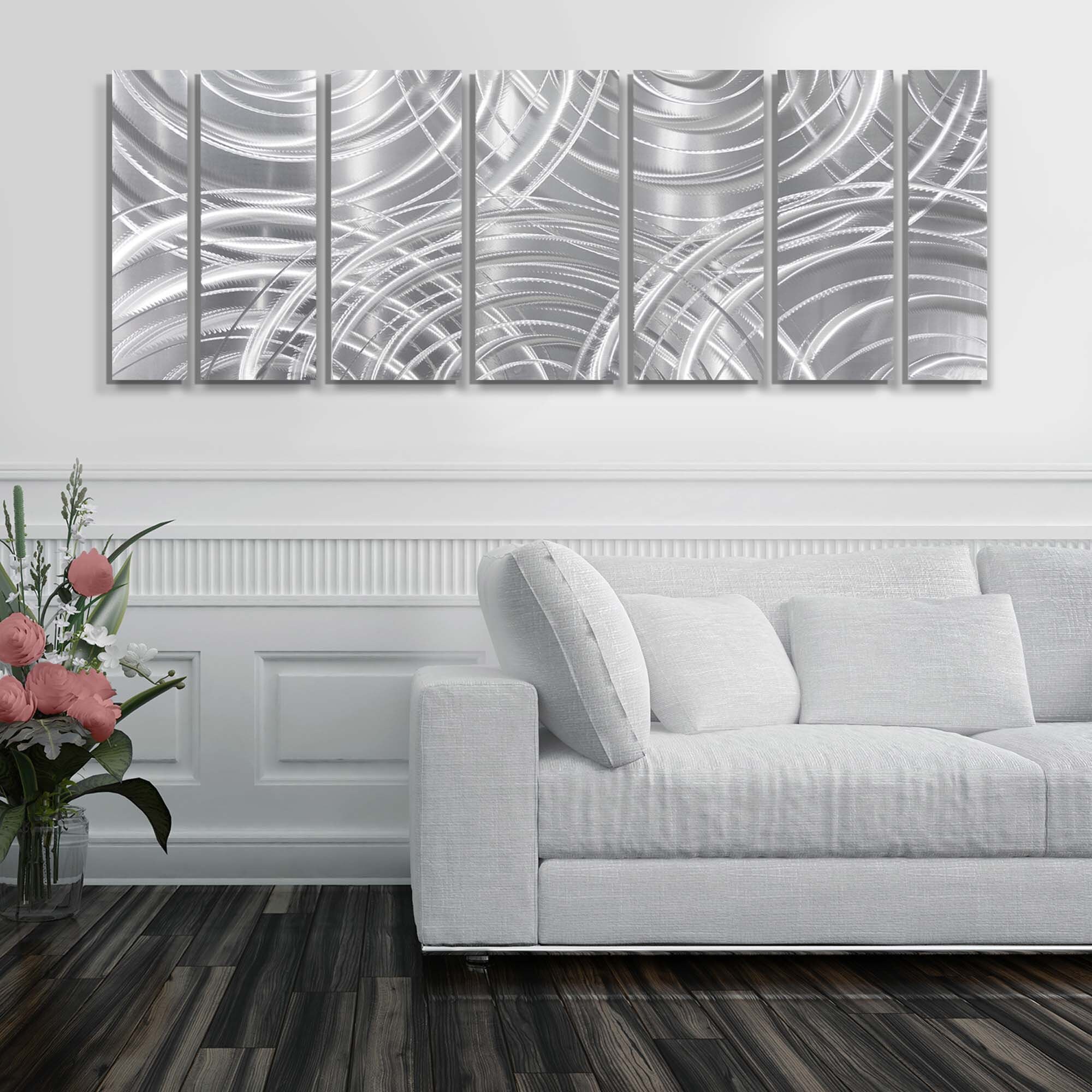 Metal Wall Art Large Artwork Silver Painting Indoor Outdoor Etsy